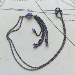 Oxidized silver 90s Y necklace with violet crystals